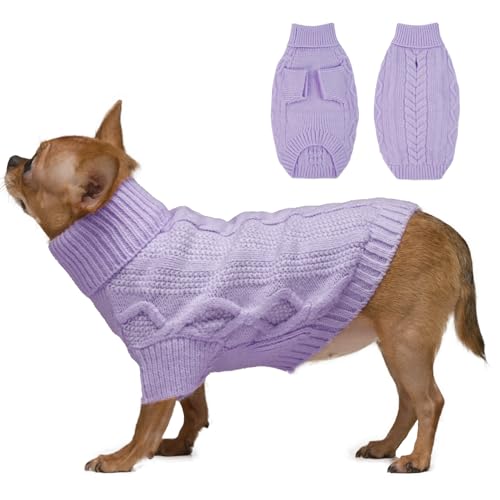 IKIPUKO Hunde-Weihnachtspullover, Haustier-Winterbekleidung, kleiner Hund Rollkragenpullover, weicher verdickender warmer Strickmantel, Strickwaren-Hundepullover mit Ärmeln für Welpen kleine von IKIPUKO