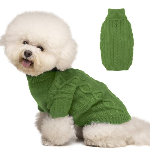 IKIPUKO Hundekleider, Hunde-Weihnachtspullover, Haustier-Winterbekleidung, kleiner Hund Rollkragenpullover, weicher verdickender warmer Strickmantel, Strickwaren-Hundepullover mit Ärmeln für Welpen von IKIPUKO