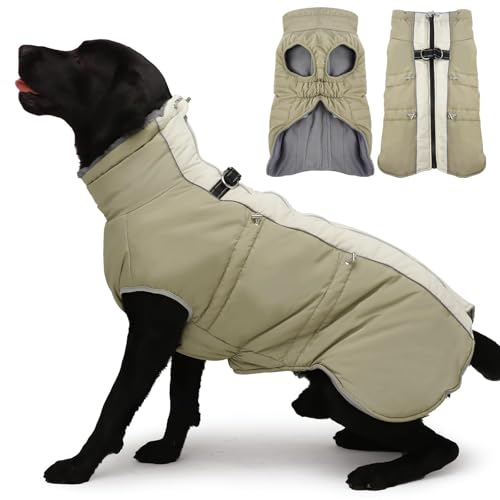 IKIPUKO Hundemantel, Winterjacke, Größe XXL, warmer Schneeanzug mit Reißverschluss, reflektierend, wasserabweisend, für große Hunde, Border Collie, Pit Bull, Aprikose von IKIPUKO