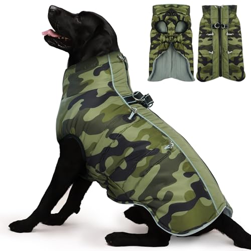 IKIPUKO Hundemantel, Winterjacke, Größe XXL, warmer Schneeanzug mit Reißverschluss, reflektierend, wasserabweisend, für große Hunde, Border Collie, Pit Bull, Camouflage von IKIPUKO