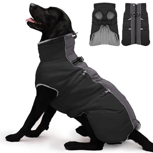 IKIPUKO Hundemantel, Winterjacke, Größe XXL, warmer Schneeanzug mit Reißverschluss, reflektierend, wasserabweisend, für große Hunde, Border Collie, Pit Bull, Schwarz von IKIPUKO