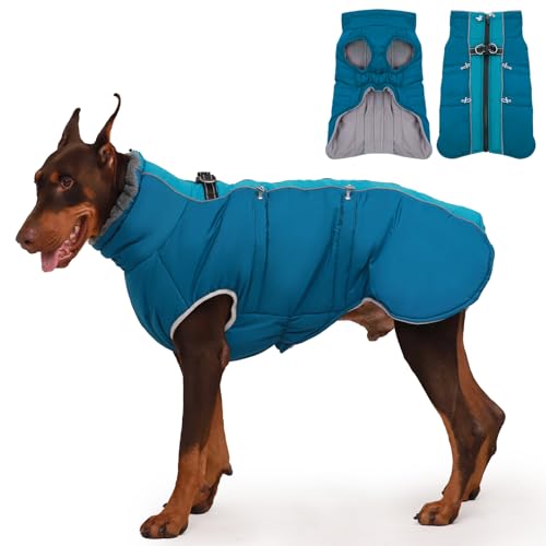 IKIPUKO Hundemantel, Winterjacke, warm, mit Reißverschluss, reflektierend, wasserabweisend, für große Hunde, Labrador, Huskyn, Grün, Größe 3XL von IKIPUKO