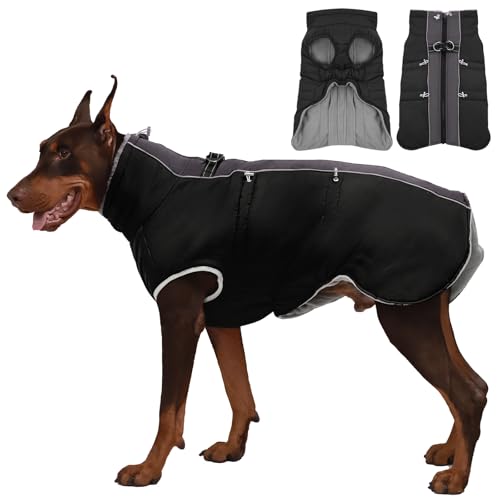 IKIPUKO Hundemantel, Winterjacke, warm, mit Reißverschluss, reflektierend, wasserabweisend, für große Hunde, Labrador, Huskyn, Schwarz von IKIPUKO