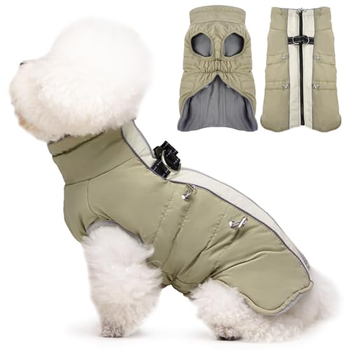 IKIPUKO Hundemantel, Winterjacke, warm, mit Reißverschluss, reflektierend, wasserabweisend, für mittelgroße Hunde, Jack Russell, Mini-Schnauzer, Aprikose von IKIPUKO