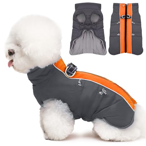 IKIPUKO Hundemantel-XS, warme Winterjacke mit Reißverschluss, Schneeanzug, Hundegeschirr, Weste, reflektierend, wasserabweisend, Hunde-Schneejacke für kleine Hunde, Chihuahua, Teetasse, Pubby, von IKIPUKO