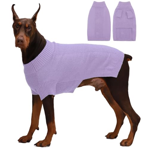 IKIPUKO Hundepullover, Zopfstrick-Kleidung für extra große Hunde, Mädchen, Jungen, warmer Hundepullover, Rollkragenpullover, Winterkleidung, gestrickter Hundemantel, einfarbig von IKIPUKO