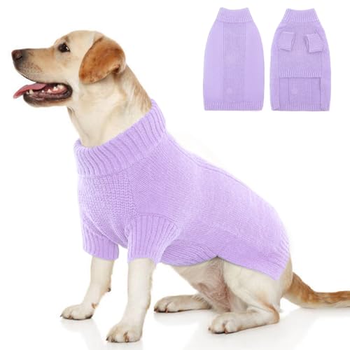 IKIPUKO Hundepullover, Zopfstrick-Kleidung für extra große Hunde, Mädchen, Jungen, warmer Hundepullover, Rollkragenpullover, Winterkleidung, gestrickter Hundemantel, einfarbig von IKIPUKO