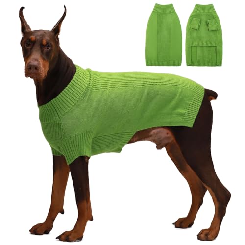 IKIPUKO Hundepullover, Zopfstrick-Kleidung für extra große Hunde, Mädchen, Jungen, warmer Hundepullover, Rollkragenpullover, Winterkleidung, gestrickter Hundemantel, einfarbig von IKIPUKO