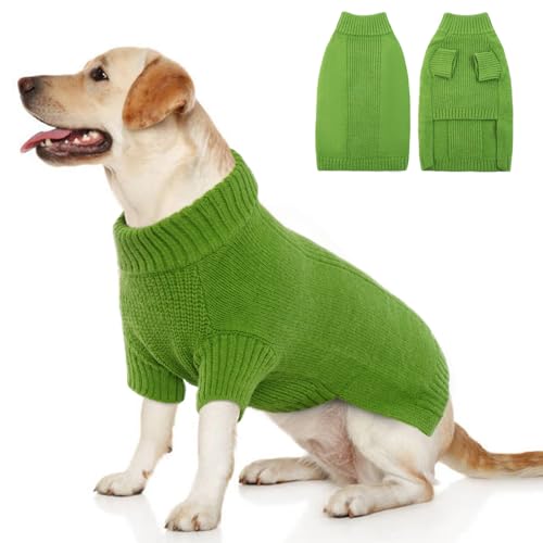 IKIPUKO Hundepullover, Zopfstrick-Kleidung für extra große Hunde, Mädchen, Jungen, warmer Hundepullover, Rollkragenpullover, Winterkleidung, gestrickter Hundemantel, einfarbig von IKIPUKO