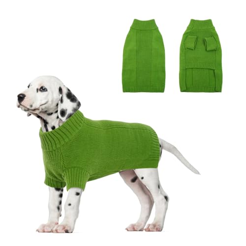 IKIPUKO Hundepullover, Zopfstrick-Kleidung für extra große Hunde, Mädchen, Jungen, warmer Hundepullover, Rollkragenpullover, Winterkleidung, gestrickter Hundemantel, einfarbig von IKIPUKO