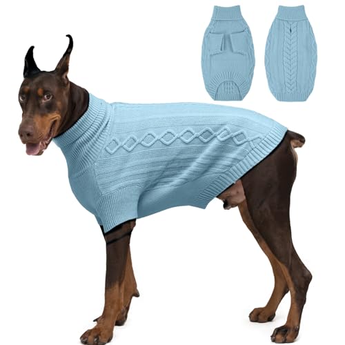 IKIPUKO Hundepullover für große Hunde, Hundepullover Pullover Rollkragen Dicke Kleidung, Winter Weihnachtspullover Warme Kleidung Jungen Mädchen, Hundestrickwaren Kaltwettermäntel (Blau, XX-Large) von IKIPUKO