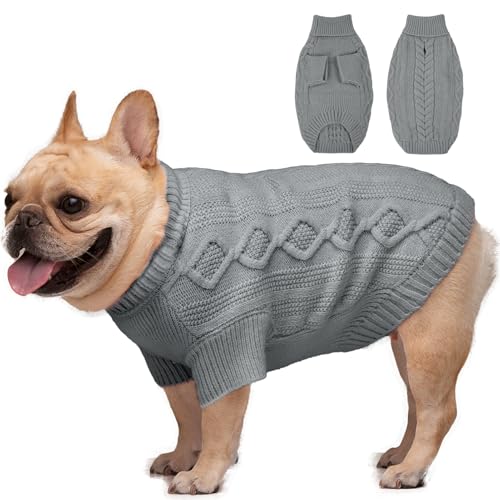 IKIPUKO Hundepullover für große Hunde, Hundepullover Pullover Rollkragen Dicke Kleidung, Winter Weihnachtspullover Warme Kleidung Jungen Mädchen, Hundestrickwaren Kaltwettermäntel (Grau, Large) von IKIPUKO