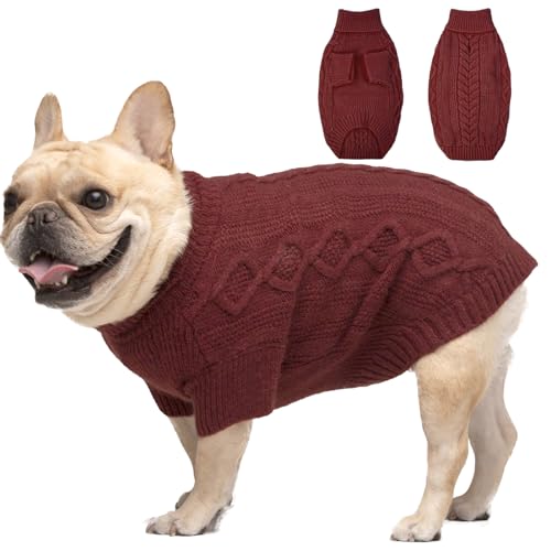 IKIPUKO Weihnachtspullover für Hunde, Winterbekleidung für kleine Hunde, Rollkragenpullover, weich, dicker, warmer Strickmantel, Strickwaren, Hundepullover mit Ärmeln für Welpen, kleine, mittelgroße von IKIPUKO