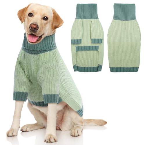 IKIPUKO Hundepullover für kaltes Wetter, Thermo-Zopfstrickwaren für mittelgroße und große Hunde, Jungen, Mädchen, warmes Strick-Sweatshirt, klassischer Winter-Rollkragen von IKIPUKO