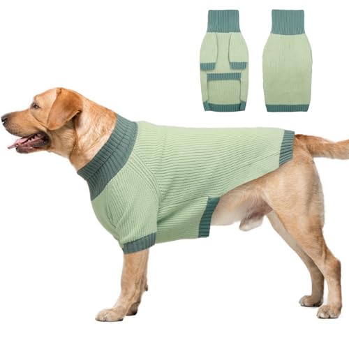 IKIPUKO Hundepullover für kaltes Wetter, Thermo-Zopfstrickwaren für mittelgroße und große Hunde, Jungen, Mädchen, warmes Strick-Sweatshirt, klassischer Winter-Rollkragen von IKIPUKO