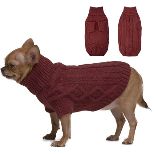 IKIPUKO Hundepullover für kleine Hunde, Kaltwetter-Zopfstrickwaren Kleidung für Welpen Jungen Mädchen, extra kleine Hunde, Weihnachtspullover Chihuahua Pullover, klassischer Pullover Hundekleidung von IKIPUKO