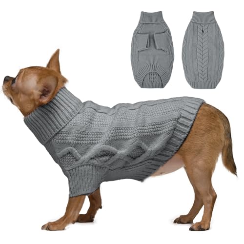 IKIPUKO Hundepullover für kleine Hunde, Kaltwetter-Zopfstrickwaren Kleidung für Welpen Jungen Mädchen, extra kleine Hunde, Weihnachtspullover Chihuahua Pullover, klassischer Pullover Hundekleidung von IKIPUKO