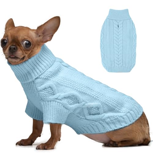 IKIPUKO Hundepullover für kleine Hunde, kaltes Wetter, Zopfstrickwaren, Kleidung für Welpen, Jungen, Mädchen, extra kleine Hunde, Weihnachtspullover, Chihuahua-Pullover, klassischer Pullover, von IKIPUKO