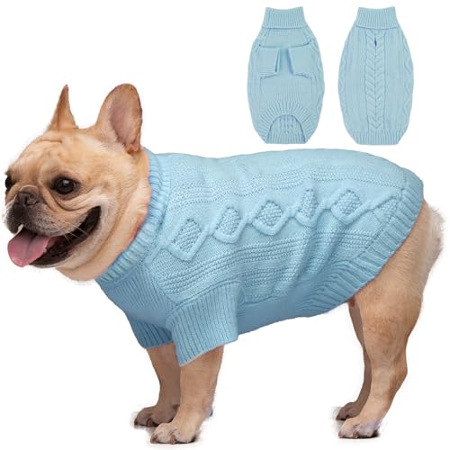 IKIPUKO Hundepullover für mittelgroße Hunde, Hundepullover Pullover Rollkragen Dicke Kleidung, Winter Weihnachtspullover Warme Kleidung Jungen Mädchen, Hundestrickwaren Kaltwettermäntel (Blau, Medium) von IKIPUKO