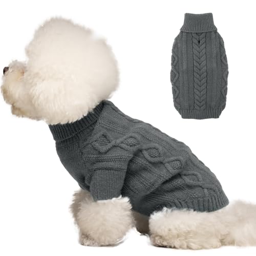 IKIPUKO Hundepullover für mittelgroße Hunde, Hundepullover Pullover Rollkragen Dicke Kleidung, Winter Weihnachtspullover Warme Kleidung Jungen Mädchen, Hundestrickwaren Kaltwettermäntel (Grau, Medium) von IKIPUKO