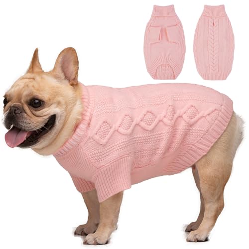 IKIPUKO Hundepullover für mittelgroße Hunde, Hundepullover Pullover Rollkragen Dicke Kleidung, Winter Weihnachtspullover Warme Kleidung Jungen Mädchen, Hundestrickwaren Kaltwettermäntel (Rosa, Medium) von IKIPUKO