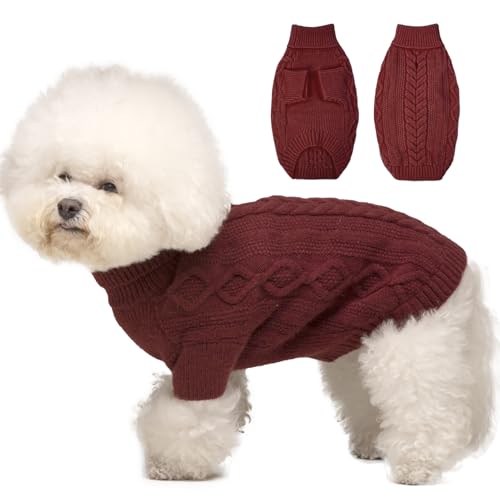 IKIPUKO Hundepullover für mittelgroße Hunde, Hundepullover Pullover Rollkragen Dicke Kleidung, Winter Weihnachtspullover Warme Kleidung Jungen Mädchen, Hundestrickwaren Kaltwettermäntel (Rot, Medium) von IKIPUKO