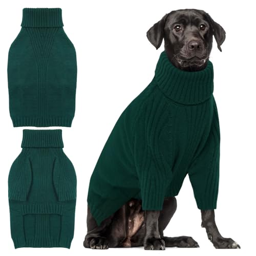 XXXL Hundepullover, warme Hunde-Strickwaren, für Männer und Frauen, warmer Weihnachtspullover für große Hunde, Halloween-Pullover, Urlaubs-Hundekostüm für Labrador, Golden Retriever, Grün, Größe 3XL von IKIPUKO