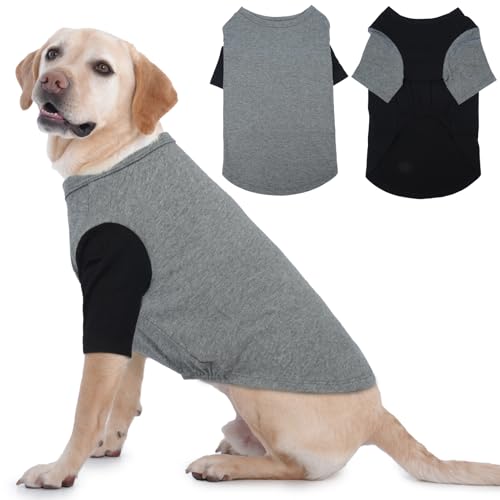 XXLarge Hunde-Shirt, 2 Stück, weiche Hunde-Sweatshirts, leichte Hunde-T-Shirts, einfarbige Hundekleidung, Hunde-T-Shirts für große Hunde, Jungen und Mädchen, Border Collie Pit Bull, Schwarz und Grau, von IKIPUKO