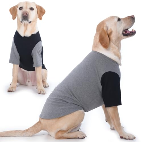 XXLarge Hunde-Shirt, 2 Stück, weiche Hunde-Sweatshirts, leichte Hunde-T-Shirts, einfarbige Hundekleidung, Hunde-T-Shirts für große Hunde, Jungen und Mädchen, Border Collie Pit Bull, Schwarz und Grau, von IKIPUKO