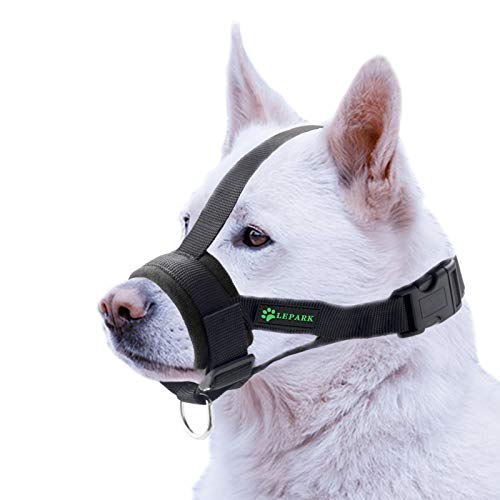 ILEPARK Hunde Maulkorb Soft Nylon Haustier für Kleine,Mittlere und Große Hund,Verhindert Beisen, Bellen und Kauen abzuhalten anpassbare (L,Schwarz) von ILEPARK