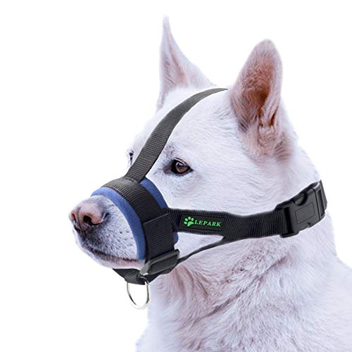 ILEPARK Hunde Maulkorb Soft Nylon Haustier für Kleine,Mittlere und Große Hund,Verhindert Beisen, Bellen und Kauen abzuhalten anpassbare (XXL,Blau) von ILEPARK