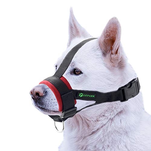 ILEPARK Hunde Maulkorb Soft Nylon Haustier für Kleine,Mittlere und Große Hund,Verhindert Beisen, Bellen und Kauen abzuhalten anpassbare (XXL,Rot) von ILEPARK