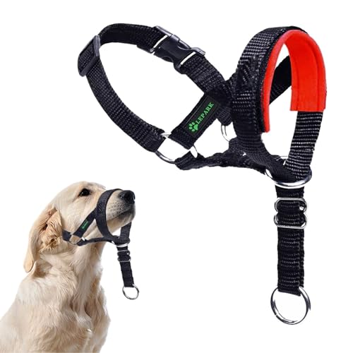 ILEPARK Hundehalfter mit Sicherheitsgurt, Kopfgeschirr für Hunde, um das Ziehen zu stoppen, verstellbar und leicht zu kontrollieren, Halsband mit Schnallen(M, Rot) von ILEPARK