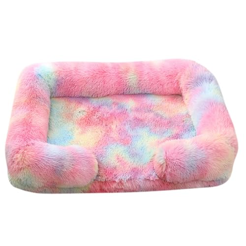 ILESTDG Pelzbarn Orthopädisches Hundebett, Flauschige Hundematte, Langer Plüsch, Weiche Polsterung, Waschbar, Multifunktional (Regenbogen,L 80X55X15CM) von ILESTDG