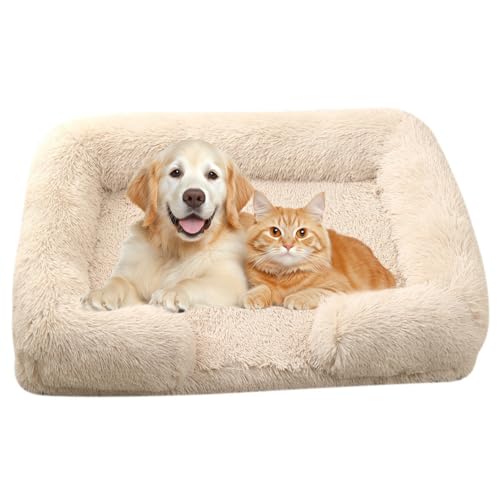 ILESTDG Pelzbarn Orthopädisches Hundebett, Orthopädische Flauschige Hundematte, Langer Plüsch, Sanft & Waschbar, Vielseitig Nutzbar (Beige,L 80X55X15CM) von ILESTDG