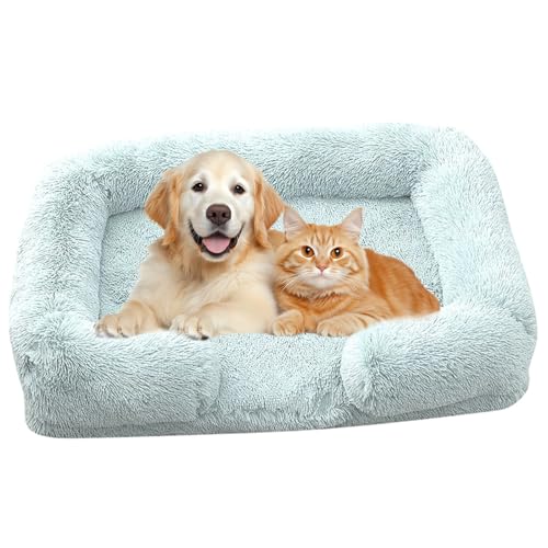 ILESTDG Pelzbarn Orthopädisches Hundebett, Orthopädische Flauschige Hundematte, Langer Plüsch, Sanft & Waschbar, Vielseitig Nutzbar (Blau,L 80X55X15CM) von ILESTDG