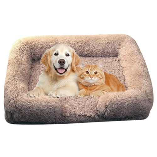 ILESTDG Pelzbarn Orthopädisches Hundebett, Orthopädische Flauschige Hundematte, Langer Plüsch, Sanft & Waschbar, Vielseitig Nutzbar (Hellbraun,L 80X55X15CM) von ILESTDG