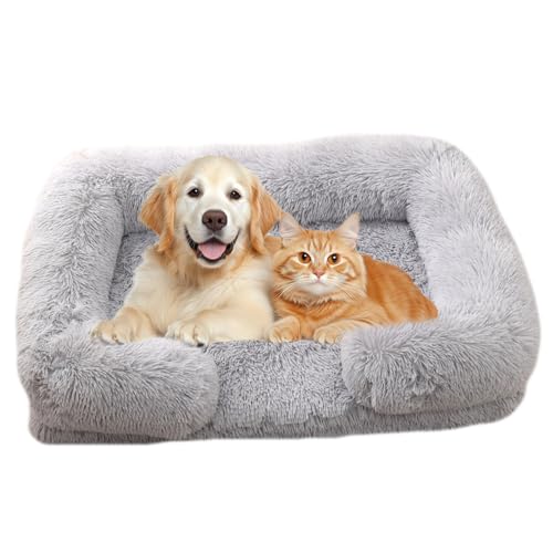 ILESTDG Pelzbarn Orthopädisches Hundebett, Orthopädische Flauschige Hundematte, Langer Plüsch, Sanft & Waschbar, Vielseitig Nutzbar (Pessimistisch,L 80X55X15CM) von ILESTDG