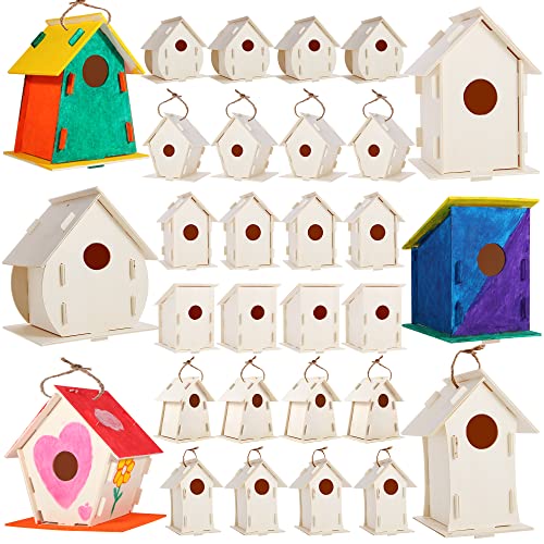 ILHSTY Große bemalbare DIY Vogelhäuser aus Holz für Kinder, Kinder Basteln Holzhäuser zum Basteln Klassenpartys Geburtstag, DIY Handwerk und Kunst Vogelhaus Kits für Kinder zum Bauen und Gestalten von ILHSTY