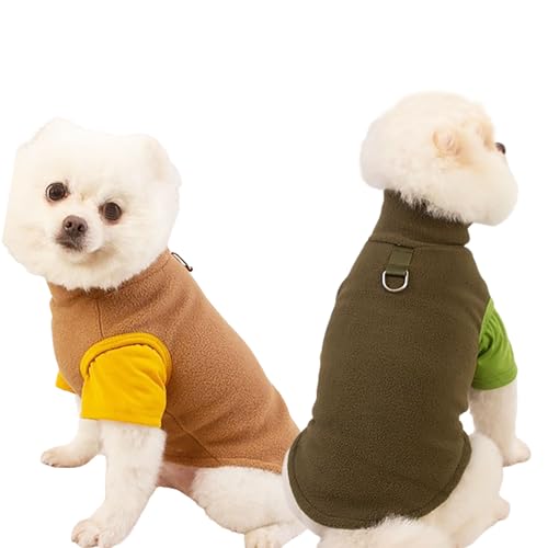 2 Stück Fleece-Hemd, Hundepullover, Jacke, warme Haustier-Hundekleidung, leichtes Sweatshirt, Haustierkleidung, Mäntel für kleine Hunde, Katzen, Chihuahua (S, Braungrün) von IMDOUBLEDOU