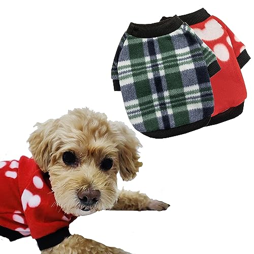 2 Stück Hund Pullover Weihnachten Hundekleidung Haustier Kleidung Weich Welpen Pullover Katze Strickwaren Weich Warm Welpen Shirt (M für 3-6 Pfund, Rote Pfote + Grün Plaid) von IMDOUBLEDOU