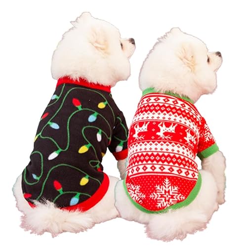 Weihnachts-Outfits für Hunde – Weihnachtspullover aus Fleece, warm, weich, für Welpen, Katzen, Größe L, Weihnachtselch + Weihnachtslichter, 2 Stück von IMDOUBLEDOU