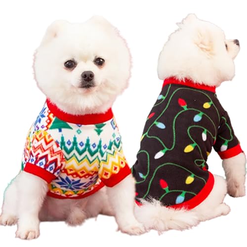 2 Stück Hund Weihnachten Outfits - Hund Weihnachten Kostüm - Fleece Hund Weihnachten Pullover - Warm Weich Xmas Puppy Kleidung Haustier Bekleidung für Hund Katze (klein, Weihnachten Schneeflocken + von IMDOUBLEDOU