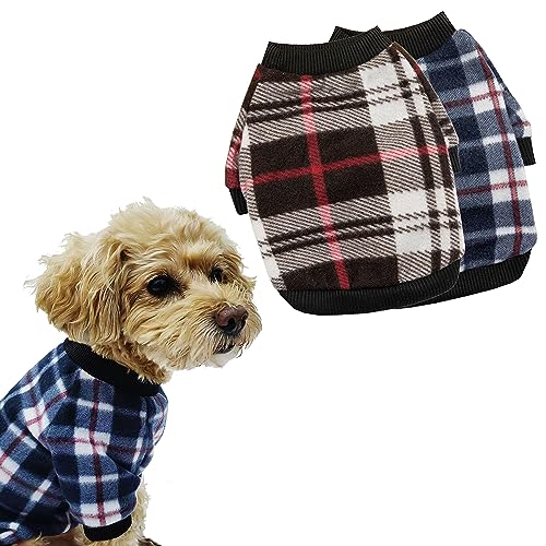 2 Stück Hundepullover Weihnachten Hundekleidung Haustier Kleidung Weich Welpen Pullover Katze Strickwaren Weich Warm Welpenhemd (L für 6-10 Pfund, Navy Plaid + Braun Plaid) von IMDOUBLEDOU