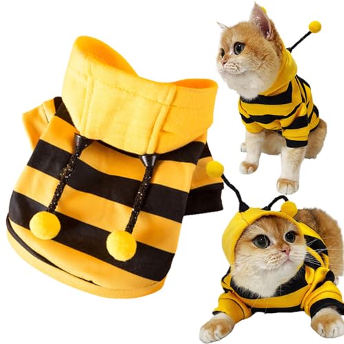 Haustier Lustiger Hoodie Hässlicher Weihnachtspullover Kaltes Wetter Warmer Mantel für Welpen Kleine Hunde Halloween Party Kostüm Niedlich Hoodie (X-Large, Yellow Bee) von IMDOUBLEDOU