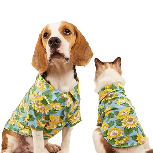 Haustier-Shirt, Sonnenblume, Hawaii-Hemd, Haustierkleidung, Blumen-T-Shirt, Hawaii-Outfits für kleine Hunde und Katzen (blaue Sonnenblume, Größe XS für 0,5–1,5 kg Haustiere) von IMDOUBLEDOU