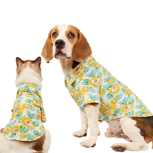 Haustier-Shirt, Sonnenblume, Hawaii-Hemd, Haustierkleidung, Blumen-T-Shirt, Hawaii-Outfits für kleine Hunde und Katzen (weiße Sonnenblume, Größe XL für 4,5–7,5 kg Haustiere) von IMDOUBLEDOU