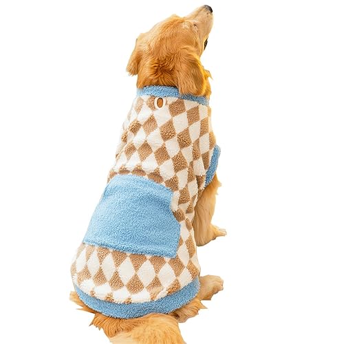 Hundepullover für große Hunde, Fleece-Weste, klassischer Karo-Stil, Welpen, Urlaub, Wintermantel, warme Kleidung für große Rassen, weiblich, Mädchen, männlich, Jungen (7XL, brauner karierter Pullover) von IMDOUBLEDOU