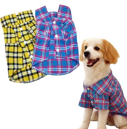 Katzenhemd Hundehemd Plaid Hundekleidung für kleine Hunde Junge Mädchen Katze Kleidung Weiches Welpenoutfit Welpen Katzen Thanksgiving Weihnachtskostüme alle Jahreszeiten (Medium, Blau + Gelb Plaid von IMDOUBLEDOU