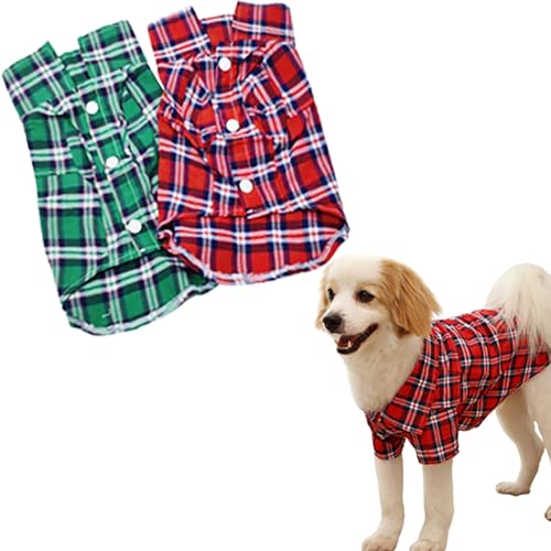 Katzenhemd Hundehemd Plaid Hundekleidung für kleine Hunde Junge Mädchen Katze Kleidung Weiches Welpenoutfit Welpen Katzen Thanksgiving Weihnachtskostüme alle Jahreszeiten (Medium, Grün + Rot Plaid von IMDOUBLEDOU